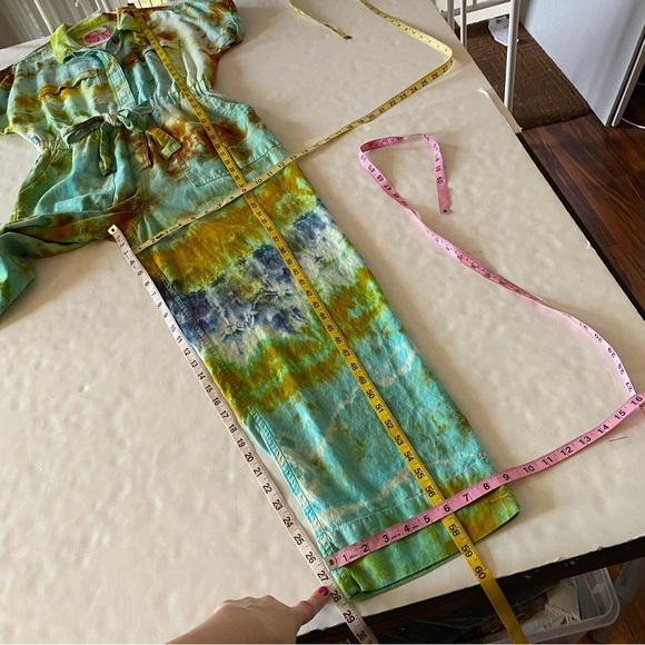 Handmade Tie Dye Jumpsuit Womens Size 8 Linen Jumper Pants Straight Leg Romper - Picture 13 of 14